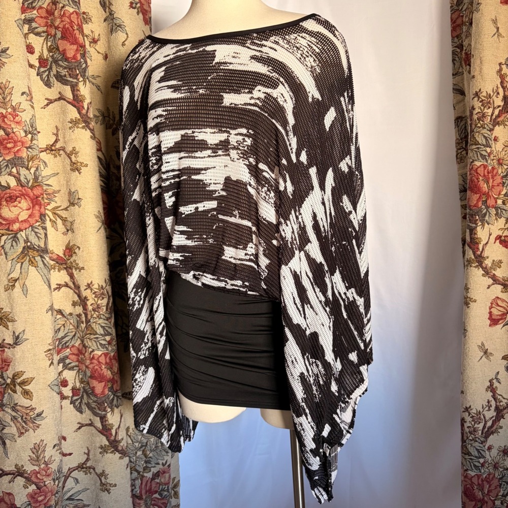 Gold Flava Black White Mesh Y2k breathable Poncho Top can be off shoulder